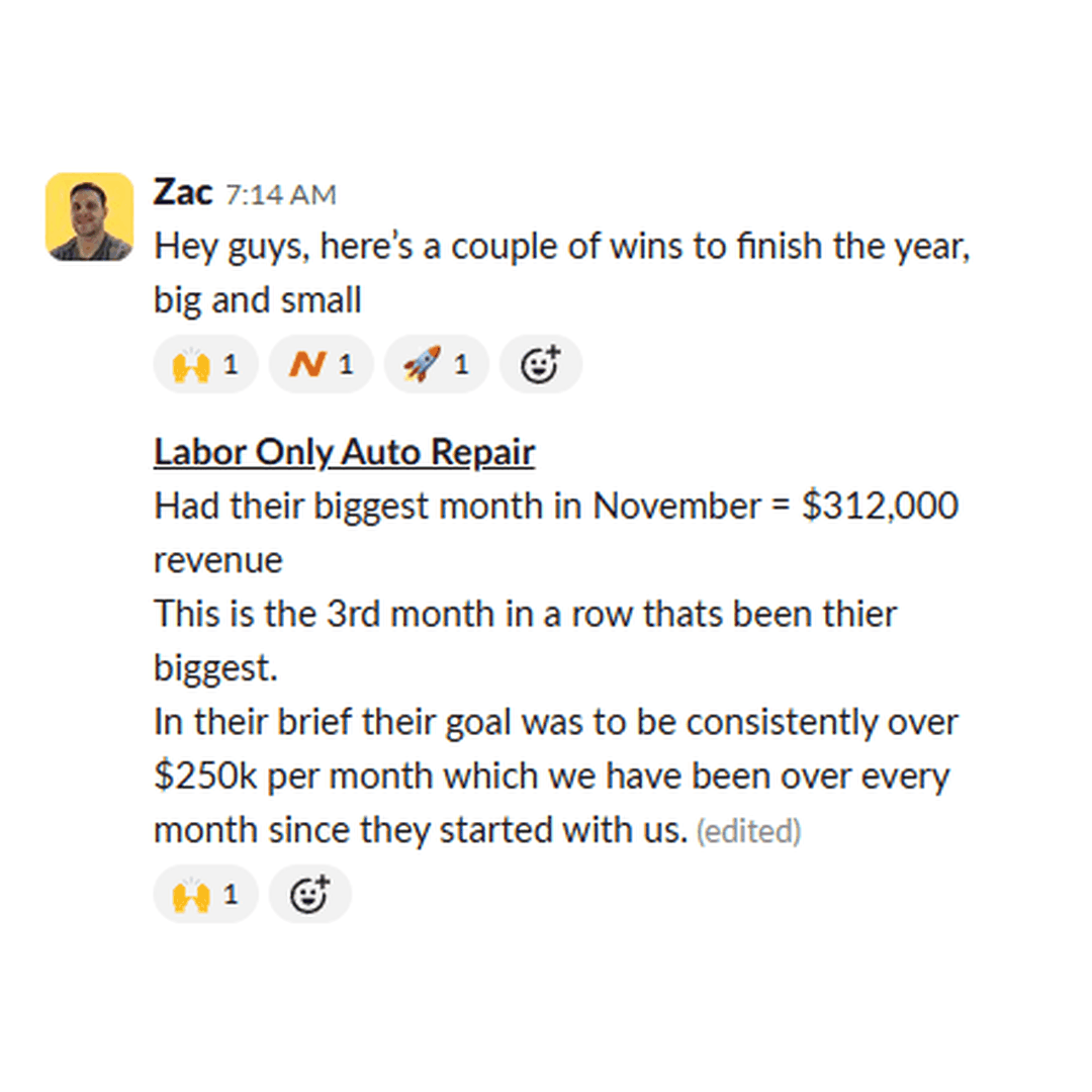 Labor Only Auto Repair - $312,000 record month, third record month in a row